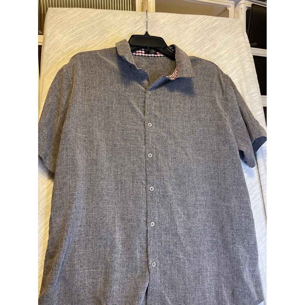 COOFANDY Mens Short Sleeve Button Down Shirt Grey Linen Blend Size L